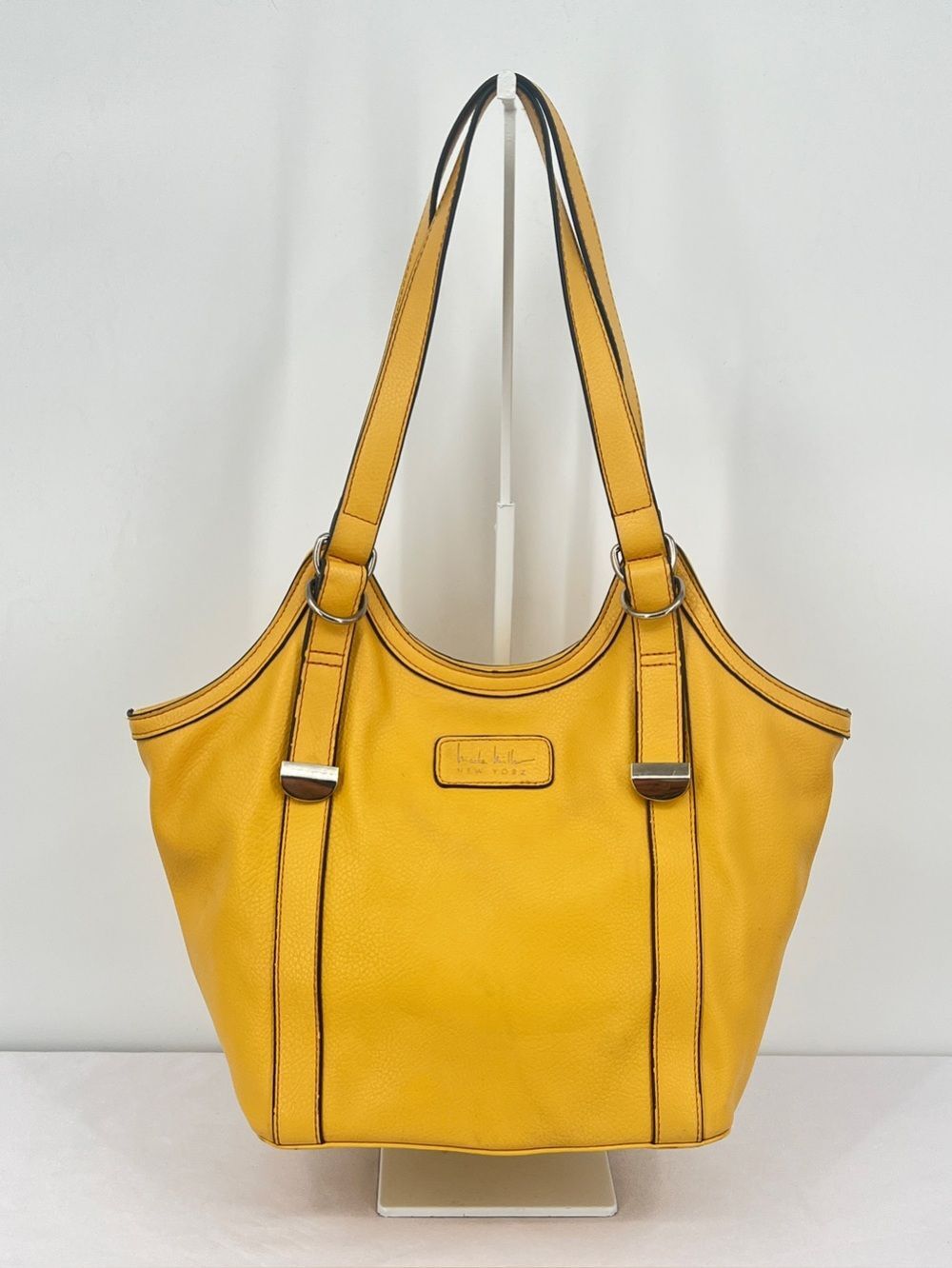 Nicole Miller New York Mustard Sun Yellow Pebbled Hobo Shoulder Tote Bag